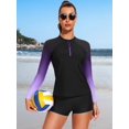 thumbnail image 6 of Charmo Women Two Piece Rash Guard Long Sleeve Zipper Swimsuits UV UPF 50+ Swim Shirt Bathing Suit with Boyshort Bottom, 6 of 7