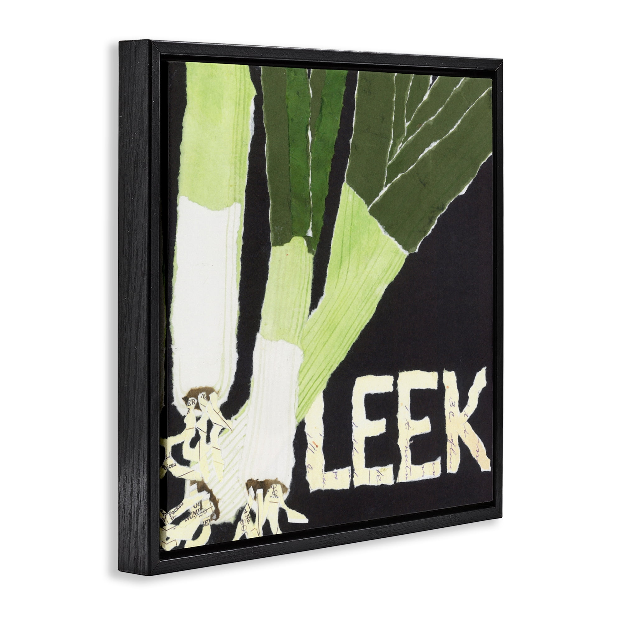 Stupell Industries Collaged Leek Vegetable Black Framed Floater Canvas Wall Art, design by Nancy Overton