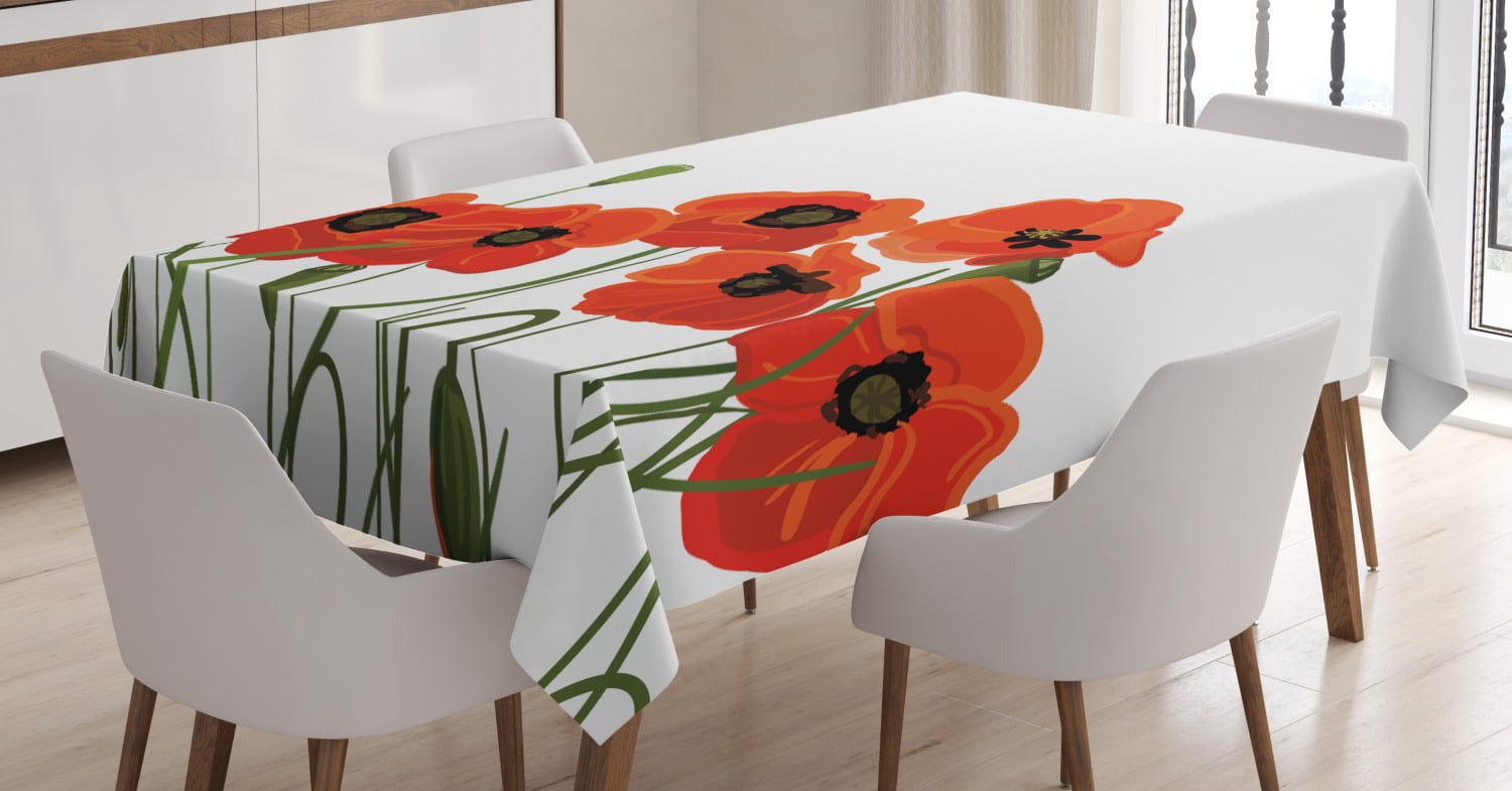 52 X 70 Olive Green Vermilion Efflorescing Meadow in The Backwoods Vibrant Blossoms Buds Bouquet Rectangular Table Cover for Dining Room Kitchen Decor Ambesonne Poppy Flower Tablecloth