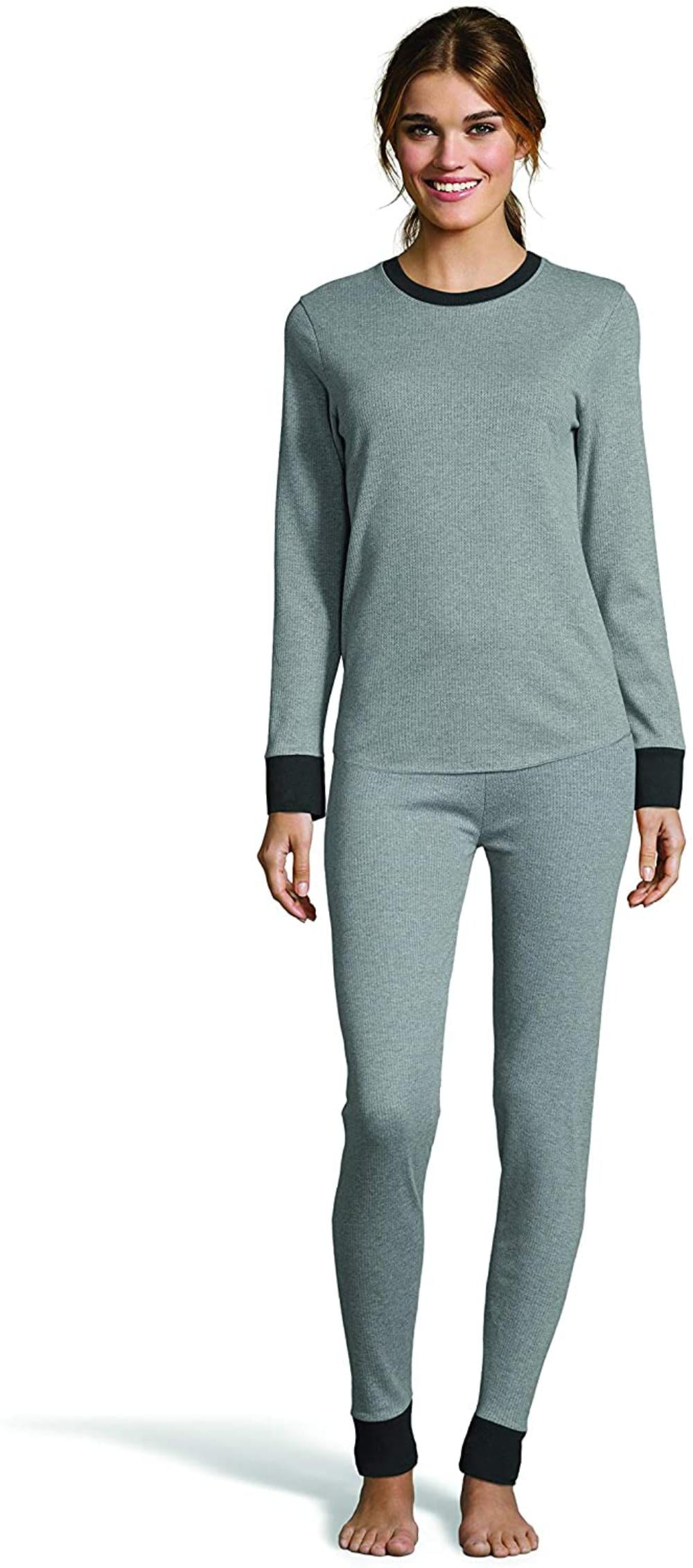 Hanes Womens Color Fusion 2-Ply Crew Neck Thermal Baselayer Tagless Long Sleeve T-Shirt 