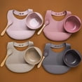 thumbnail image 4 of BPA Free Baby Silicone Tableware Waterproof Bib Flexible Saliva Towel Solid Color Sucker Bowl And Spoon for Children (muted), 4 of 7