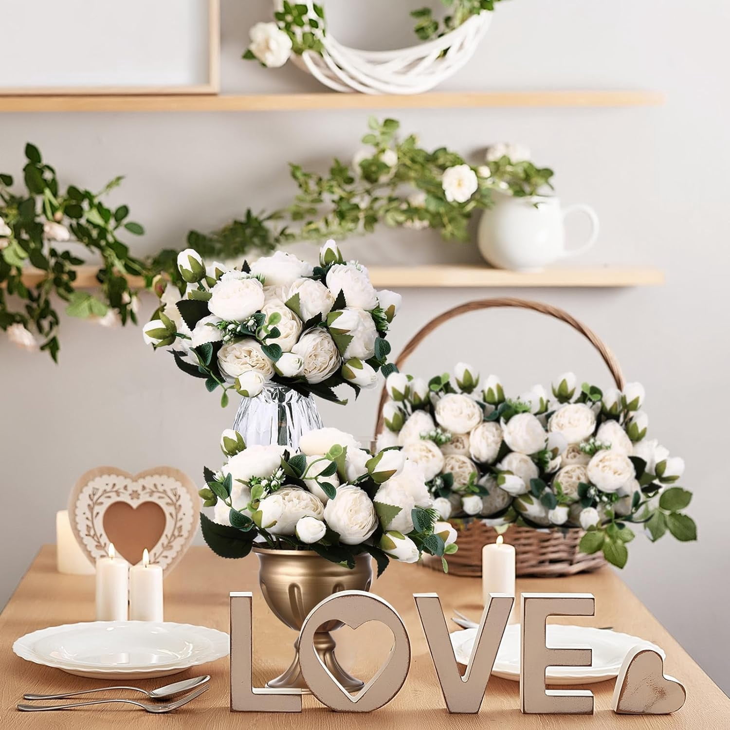 24 Bundles Artificial Peonies Flowers Wedding Faux Flowers Silk Peony Bouquet Bulk Bride Fake Florals Arrangements for Table Centerpieces Wedding ​Party Vase Decor (Light Pink)