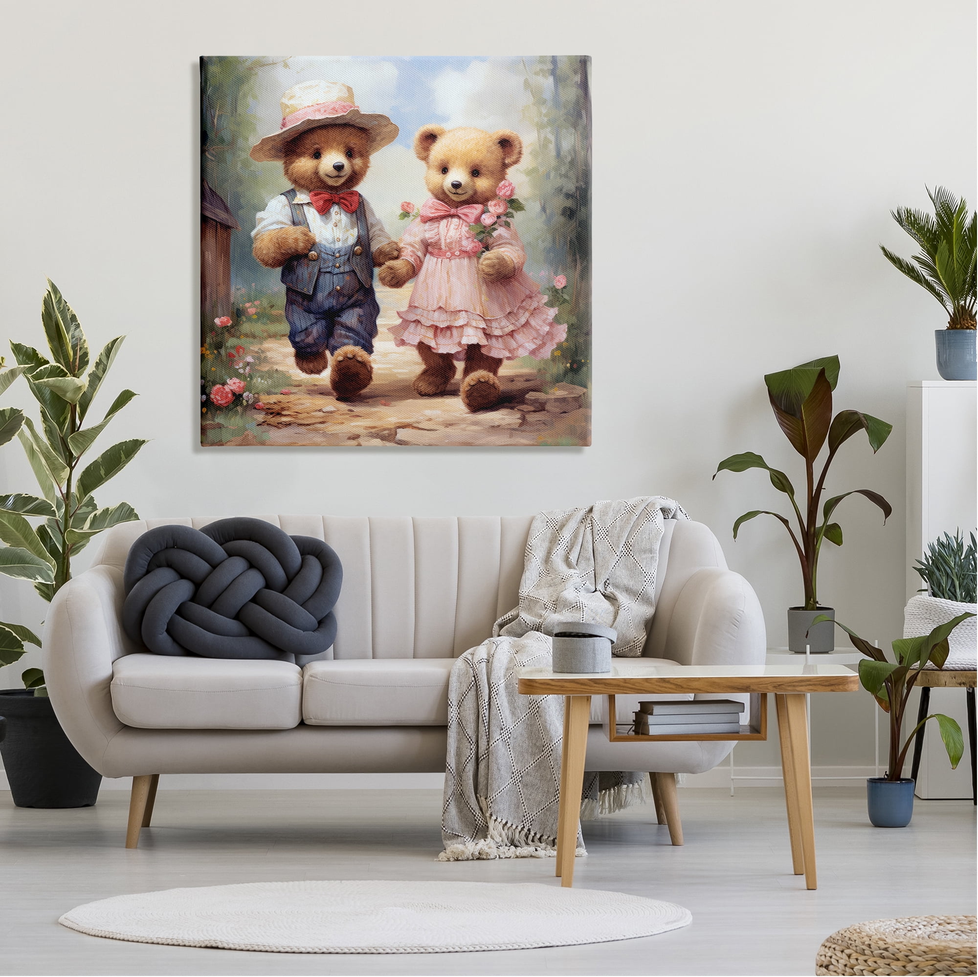 Stupell Industries Bears Strolling Garden Path Animals & Insects Painting Gallery Wrapped Canvas Art Print Wall Art, 36 x 36