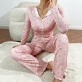 thumbnail image 3 of Women's Long Sleeve Long Pants Pajama Set - Outdoor Wear Suitable Loungewear - Pink Size M, 3 of 5