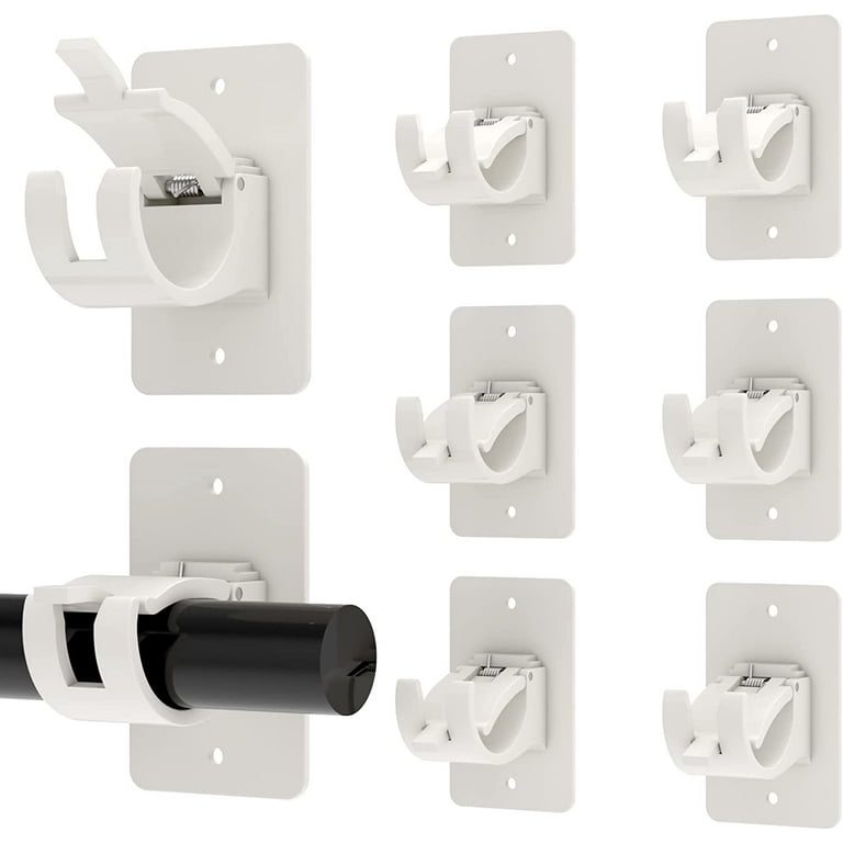 8PCS No Drill Curtain Rod Brackets, Self-Adhesive Curtain Rods No Drilling,  Nail Free Adjustable Curtain Rod Holders, Curtain Hooks for Rod Less Than  1.57 Inch Diameter (White) 