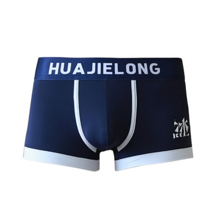 

Rumida Men Boxers Plus Size Printed Letters Thin Breathable Comfortable Pouch Stretch Navy Blue