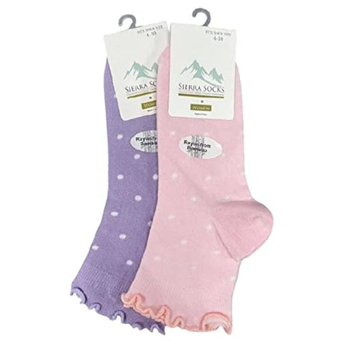 Sierra Socks Women's Bamboo Low Cut Quarter 2 & 4 Pair Lettuce Edge Ruffle Socks (Lilac/Pink)