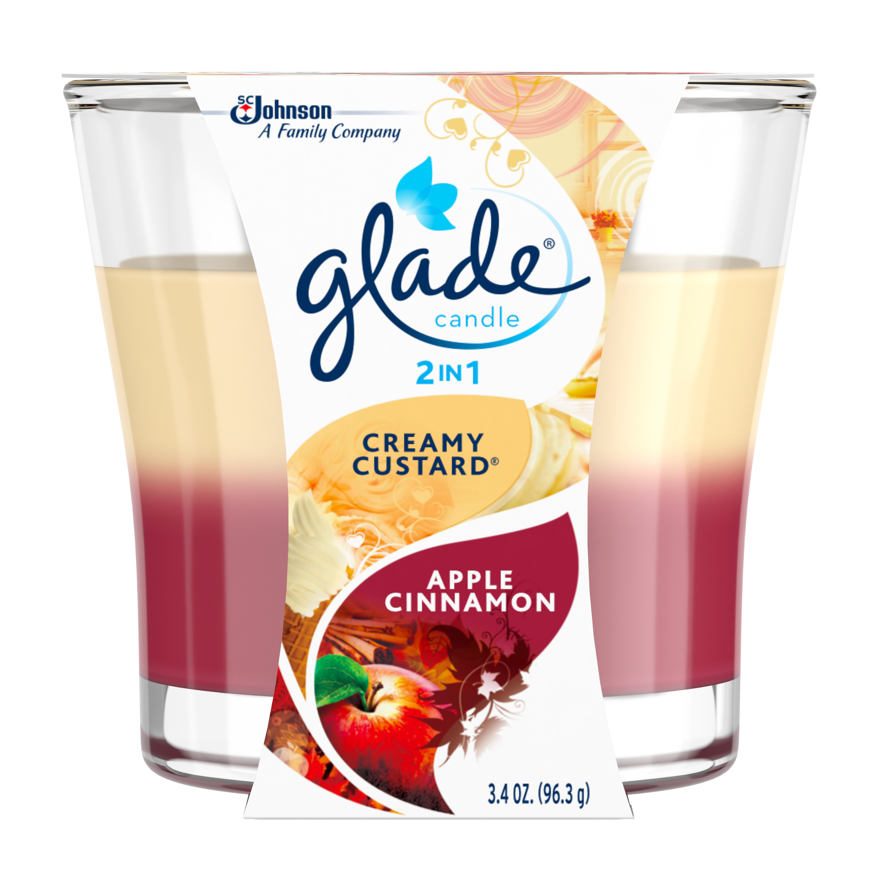 Glade 2in1 Jar Candle Air Freshener, Creamy Custard & Apple Cinnamon, 3