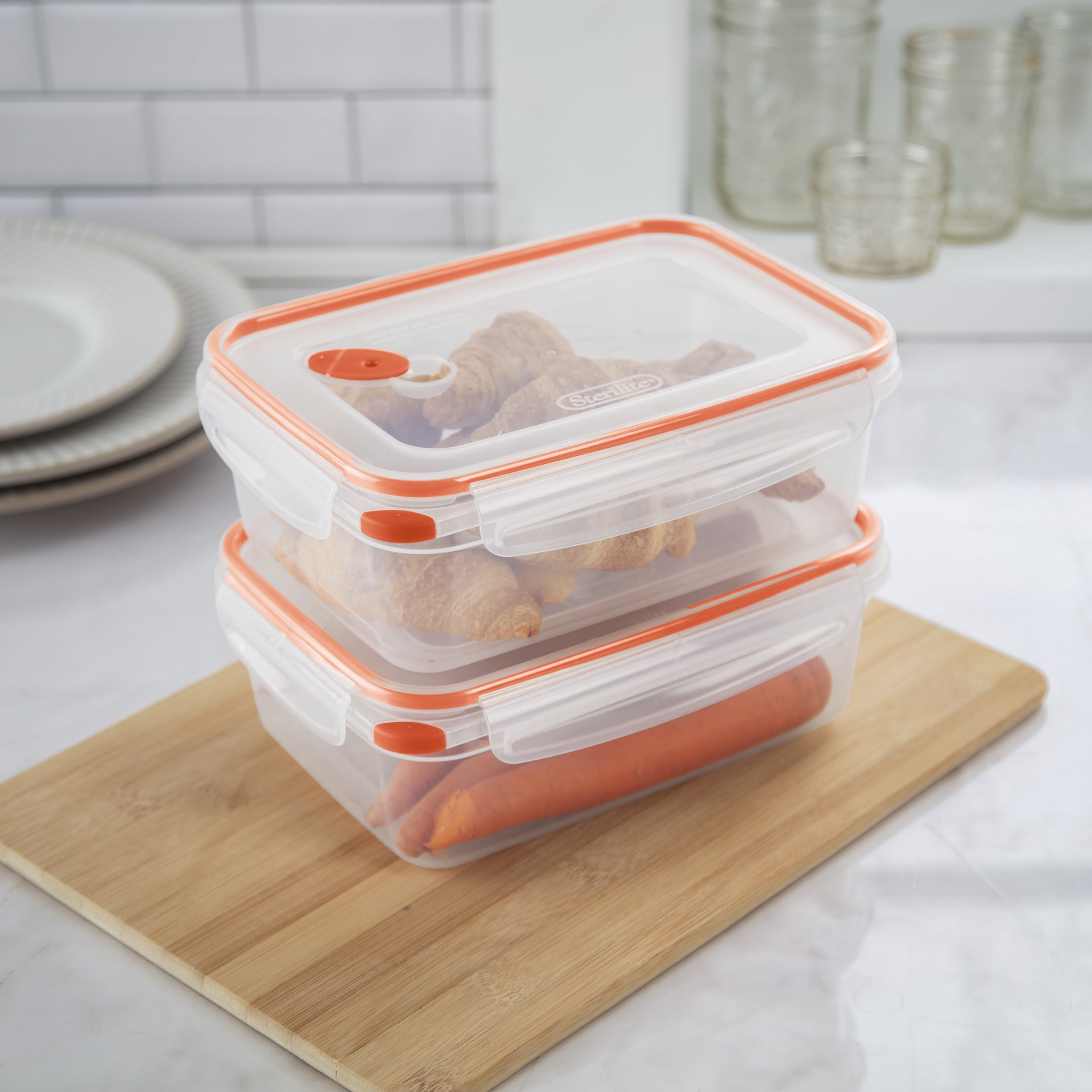 Sterilite Ultra•Seal™ 8.3 Cup Rectangle, Latching Food Storage Container, Airtight Watertight Seal, Orange, 6 Count