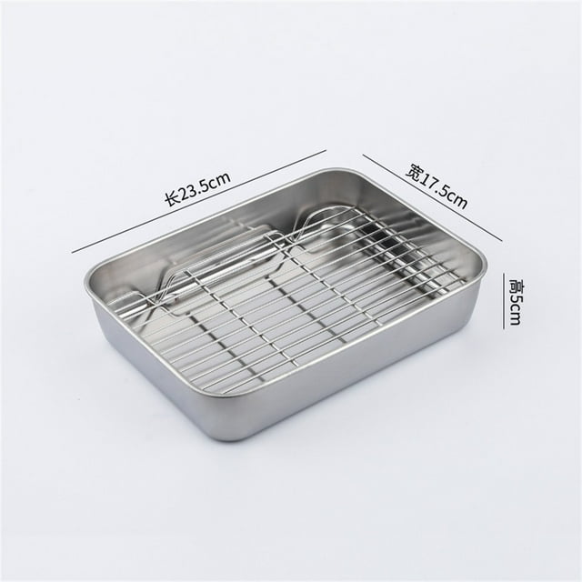 LEFU for Stainless Steel Baking Pan with Cooling Rack Set - Multi-Size Roasting Tray for Oven Kitchen BBQ Cake Cookies Vegetables - Rust-Proof Dishwasher Safe Bakeware (23x17x5cm)
