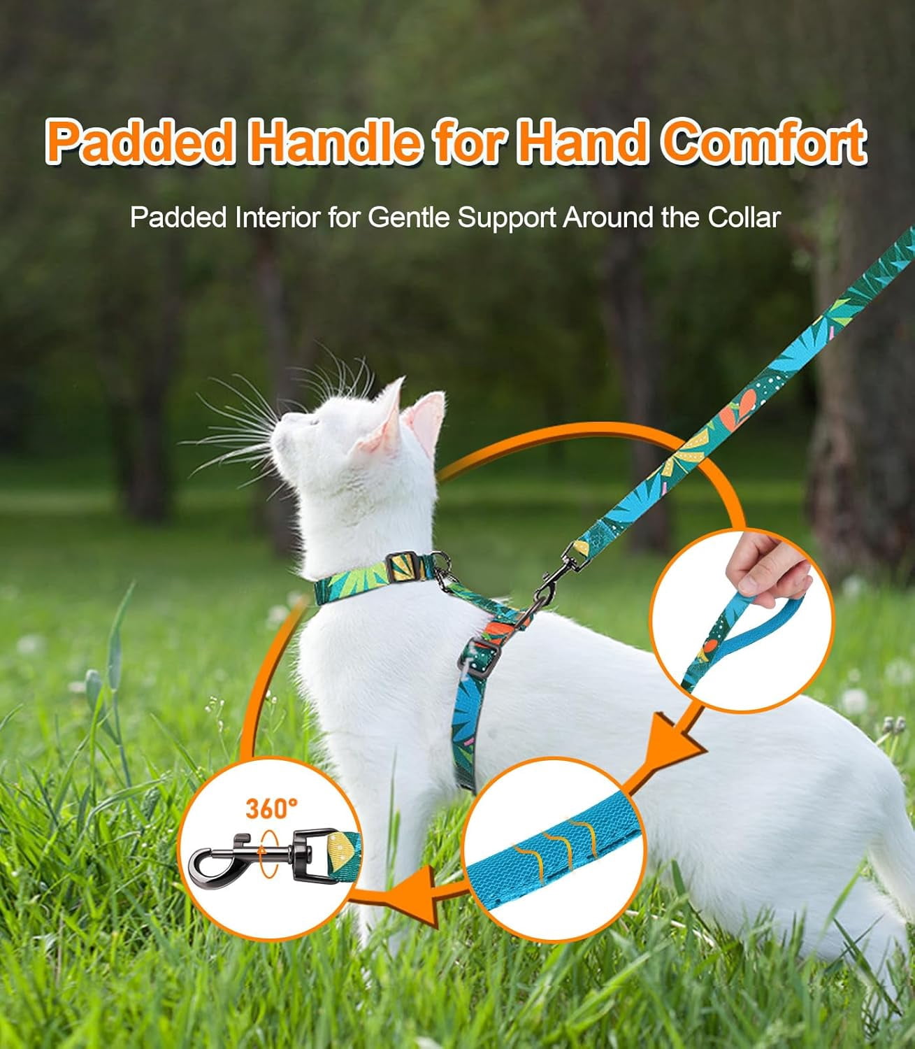 Cat Harness and Leash Set, 3-in-1 Adjustable & Lightweight, Escape-Proof, Comfortable Soft Kitten Harness for Large Cats, Safe, Easy to Wear, Outdoor Walking Travel