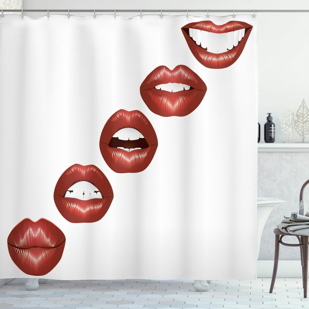 Kiss Shower Curtain, Vivid Full Red Lips Smiling Kissing Sexy Lipstick ...