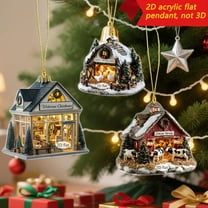 FastXmas Christmas Cartoon Warm Cabin Decorative Hanging Ornaments,3.14 x 3 Inch/8 x 7.7 cm Cute Cartoon 2D Acrylic Warm Cottage Pendants Christmas Tree Decorations for Car Home School Bag Pendant