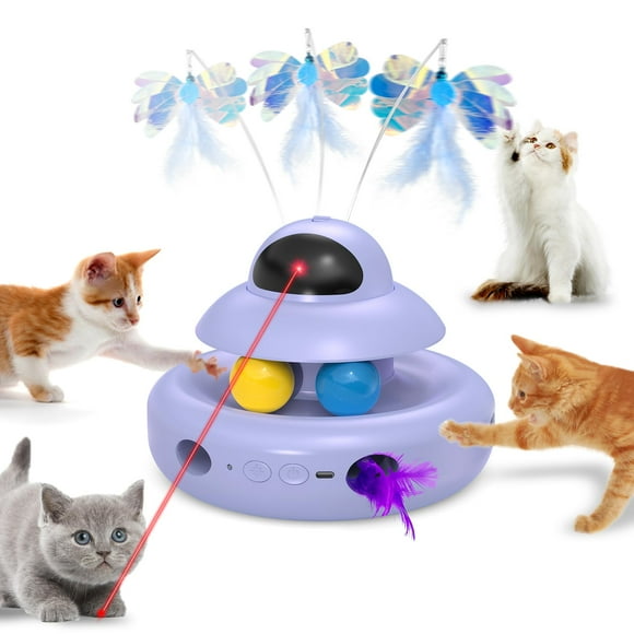 Juguete interactivo para gatos MOHAYA 4 en 1, morado con mariposa eléctrica