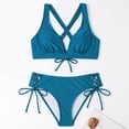 thumbnail image 6 of Hfyihgf Bikini Set for Women Two Piece Swimsuit V Neck Triangle Top Wide Straps Cross Back Lace-Up Mid Rise Bottom Swimwear(Blue,L), 6 of 9