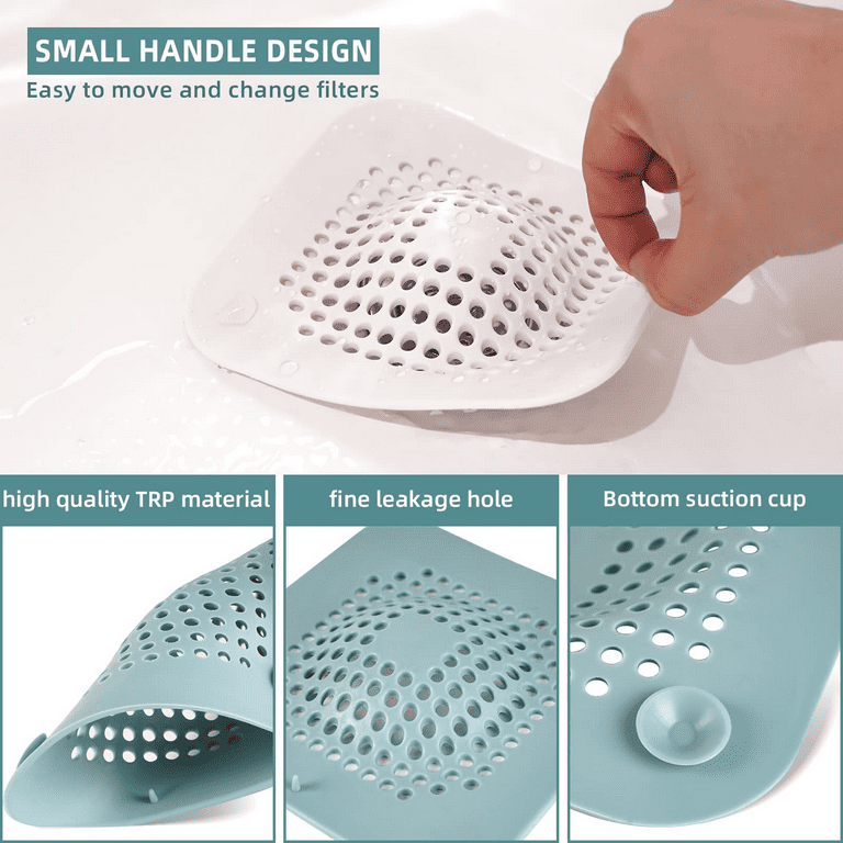 Shower Hair Drain Catcher, 4 PCS Raised Square Shower Drain Covers with  Suction Cup, Silicone Drain Hair Catcher Hair Stopper Drain Cover for  Bathroom