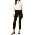 thumbnail image 2 of Allegra K Women's Choker Neck Blouse Long Sleeve Turn Down Collar Work Shirt, 2 of 6