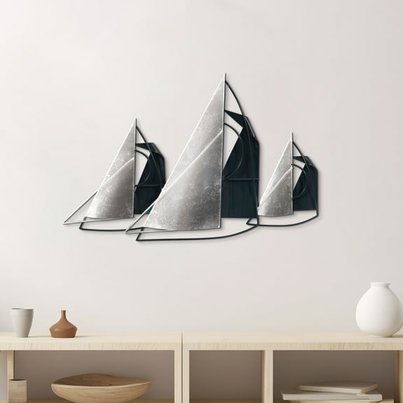 Sagebrook Home Coastal Nautical Metal Sailboats Wall Decor, Blue/Silver