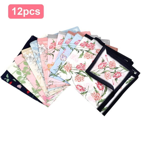 EEEkit 12pcs 17.8x17.8'' Handkerchiefs for Women, Soft Cotton Hankies, Floral Print Pocket Square