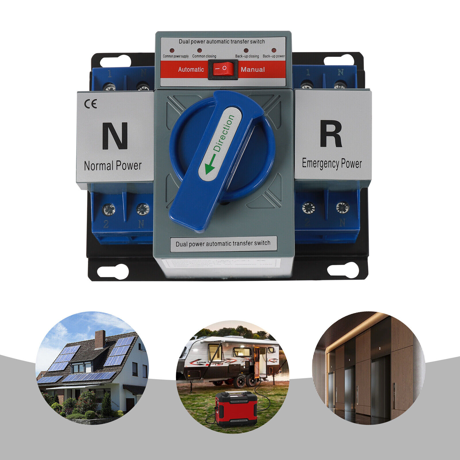 63A  2P Blue Dual Power Automatic Transfer Switch Normal and Standby Power Conversion