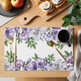 thumbnail image 2 of Purple Flowers Placemats Set of 4, Spring Watercolor Floral Leaves Plants Placemats for Dining Table, Place Mats for Kitchen Tabletop, Waterproof Wipeable Dining Table Mats Set, 2 of 9