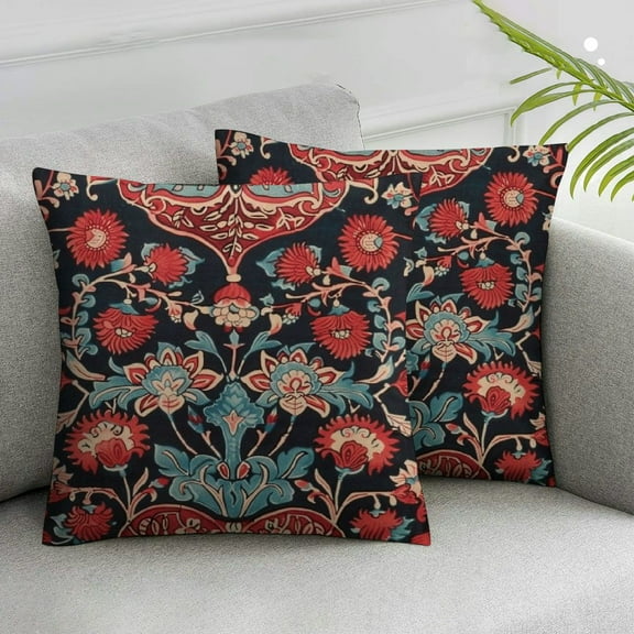 Acheng Vintage Ethnic Floral Tapestry Throw Pillow Covers Block Print and Batik Print Pillowcase Square Oriental Carpet Pattern Red Pillow Case Cushion Cover for Bed Sofa Living Room Car,2 Pcs White