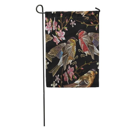 SIDONKU Birds and Blossoming Cherry Classical Bullfinch Titmouse on Branch Sakura Garden Flag Decorative Flag House Banner 12x18 inch