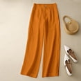 thumbnail image 2 of Tisuna Women'S Casual Pants Solid Color Elastic Waist Straight Leg Trousers Women Classic Fit Linen Pants Orange Size M, 2 of 3