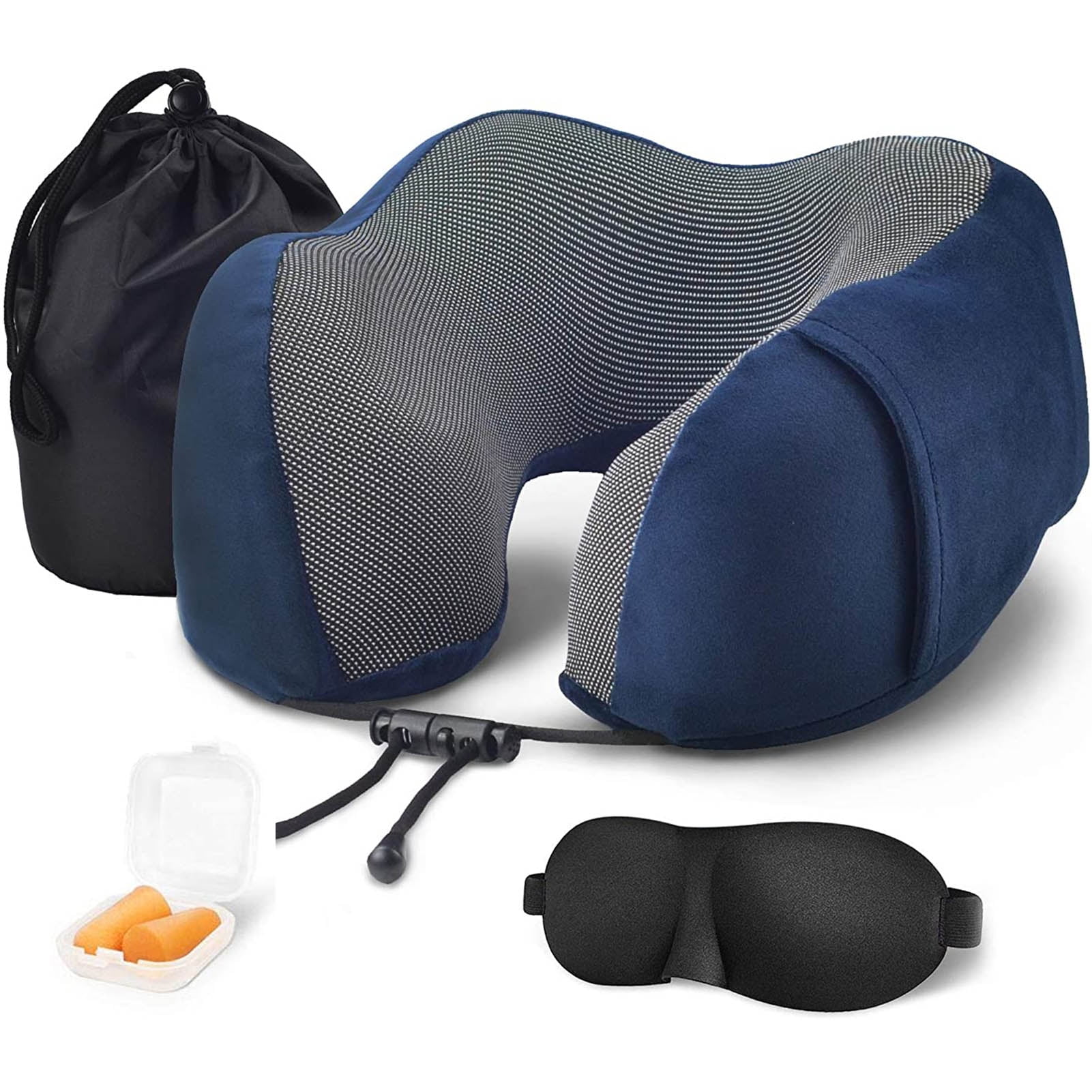 Travel Pillow Eye Mask Ear Plugs Travel Kit 100% Memory Foam Car Office Airplane 