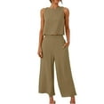 thumbnail image 6 of GILIGEGE Linen Sets for Women 2 Piece Summer Women Suit Fashion Comfortable Vest and Long Pants Solid Color Top Set Suit Wide Leg Pants Tracksuit Lounge Matching Sets Khaki 3Xl, 6 of 8