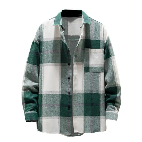 kamemir Dress Shirt for Men Mens Casual Fashion Trend Loose Plaid Long Sleeved Shirt Top(Green,3xl)
