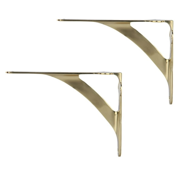 [Set of 2] Shelf Brackets for 8", 10", 12" Shelves - Polished Brass Finish - 9.88" x 7.38" - Heavy Duty Brass Shelf Bracket - L Brackets for Wall Shelves - Easy to Install - Hardware Included