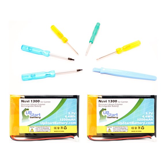 2x Pack - Garmin Nuvi 1300, 1350T, 1370, 1390T, 1390 Battery   Tools Kit Replacement (1200mAh 3.7V Lithium Polymer)