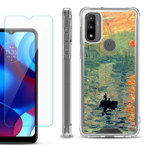 Shockproof Bumper Phone Case for Motorola Moto G Pure, with Tempered Glass Screen Protector, by OneToughShield ® - Sunrise Impression