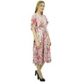 thumbnail image 5 of Bimba Women's Pink Floral Mid Calf Length Drawstring Kimono Kaftan Dress - 24, 5 of 8