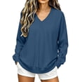 thumbnail image 2 of SSZMDLB Women Sweater Long Sleeve Loose Fit Casual Pullover Tops Solid Color Fall Winter Basic Soft Knit Blouses, Blue 2XL, 2 of 6