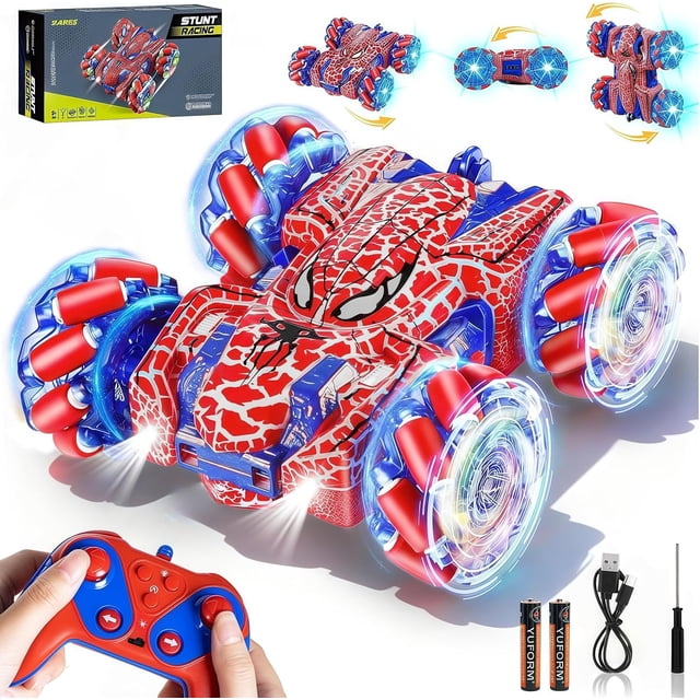 Carro de Control Remoto, Coche Spider 4WD Teledirigido 360°Rotación con Luces, Juguete Carreras, RC Car Juguetes para Niños 4 5 6 7 8 Años, Regalo ideal NiñO Color B