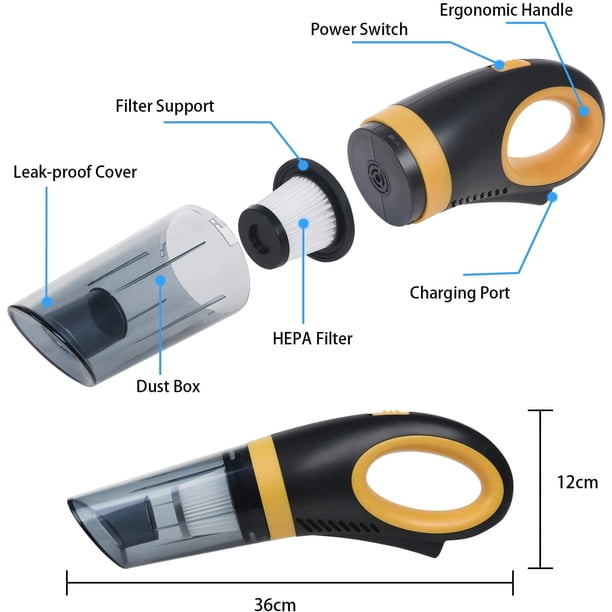 Aspiradora de mano inalámbrica, recargable para coche, 9000 PA, 120 W, potente aspiradora portátil de mesa con filtro y boquillas lavables y carga rápida de 3 h.