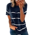 thumbnail image 4 of Women Short Sleeve T Shirt, Stripes Pattern Breathable Round Neck Summer Short Sleeve T Shirt Skin Friendly For Shopping ANGGREK Otros, 4 of 5