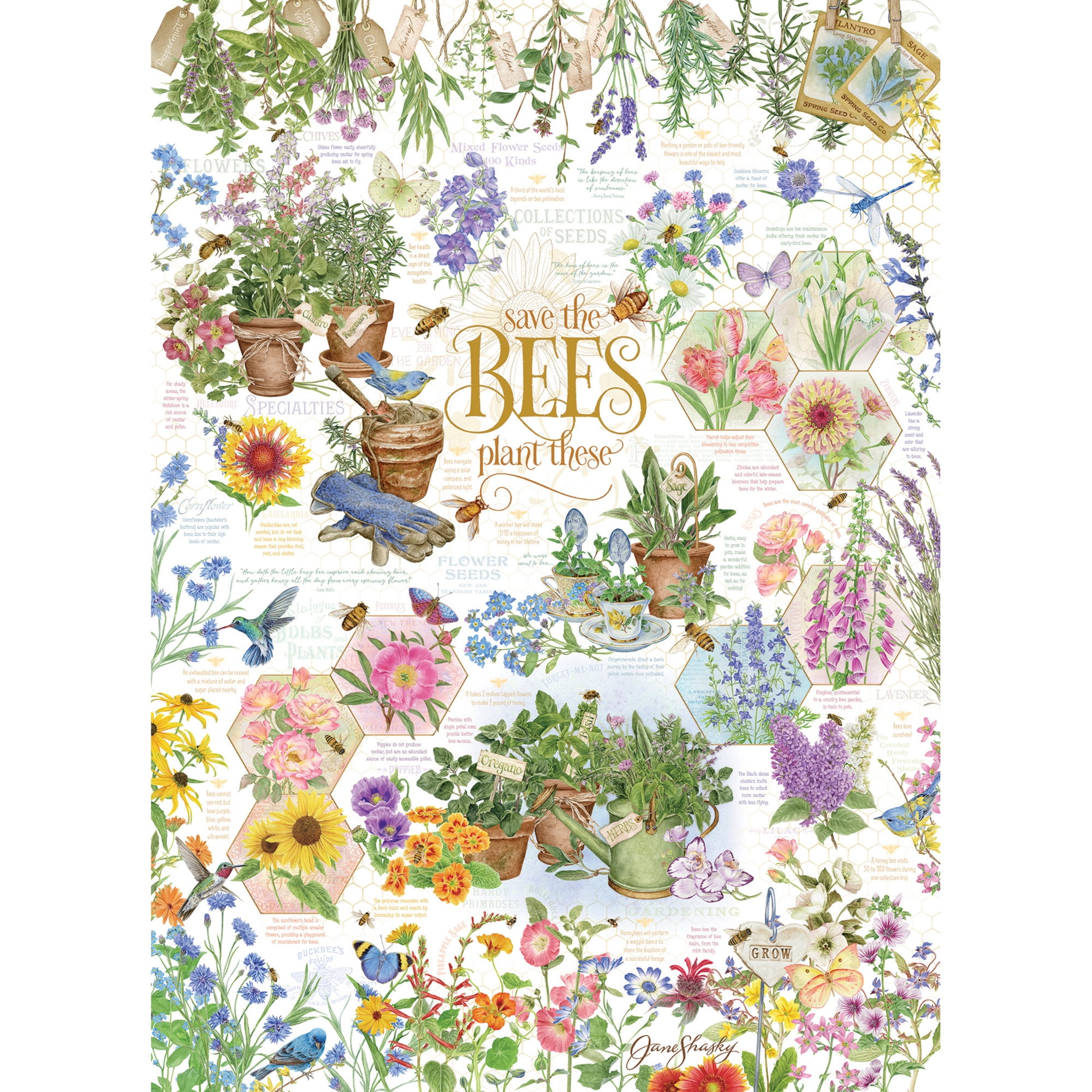 Cobble Hill 1000 Piece Puzzle: Save the Bees - Reference Poster Included, High Quality Jigsaw, Earth Friendly Materials