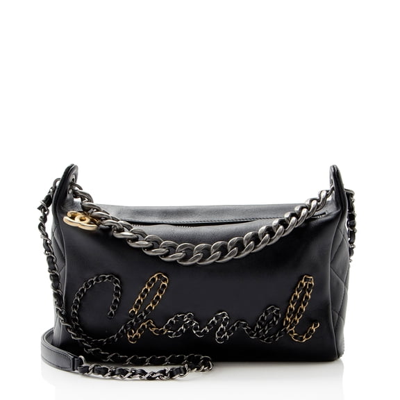 Pre-Owned Chanel Lambskin Written In Chain Hobo