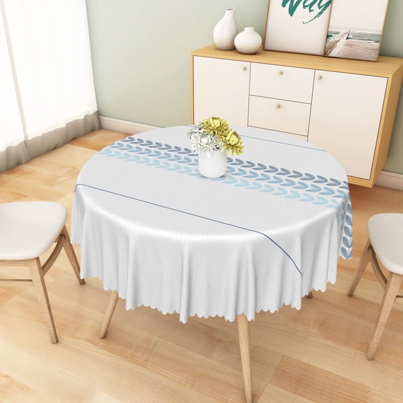 Nanqianyi Blue Leaf Print Round Tablecloth,60 Inch,Washable Table Cover Durable for Kitchen Dining Room