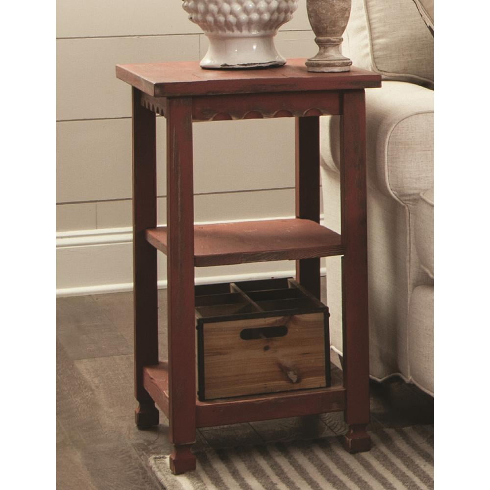 Alaterre Country Cottage 2 Shelf End Table, Rustic Farmhouse Side Table, Red Antique Finish