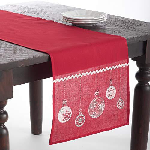 REVELRY Table Runner Red/Gold Holiday Embroidered Snowflake Christmas 13x48 
