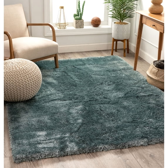 Well Woven Shimmer Shag Solid Plain Modern Luster Ultra Thick Soft Plush Area Rug