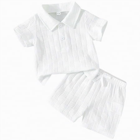 mgoYE Toddler Baby Boys Clothes 12 Months Summer Outfits Polo Shirt Shorts Set 2Pcs Boys Clothing Sets 6 Month-3T(White 12-18 Months)