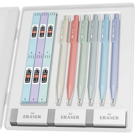 Mr. Pen- Pastel Mechanical Pencil Set with Lead Refills & Erasers, 6 Pack, 2 Sizes, 0.5 & 0.7mm, Aesthetic Mechanical Pencils Set