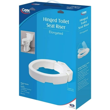 Carex Elongated Hinged Toilet Seat Riser, Adds 3.5 Inches of Height to Toilet, 300 Pound Weight Capacity, Hinged for Easy Cleaning