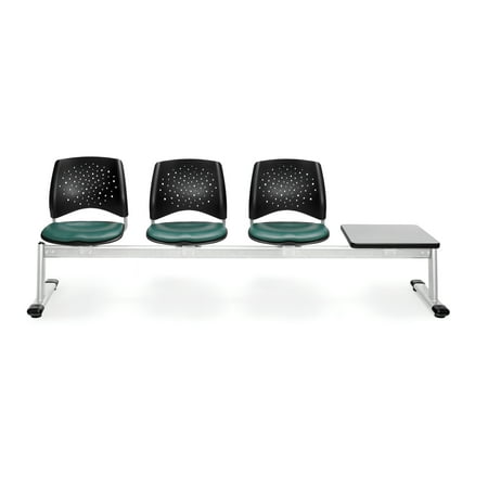Ofm Stars Vinyl OFM Stars Series Model 324T-VAM 4-Unit Beam Seating with 3 Vinyl Seats & 1 Table, Teal with Gray ()
