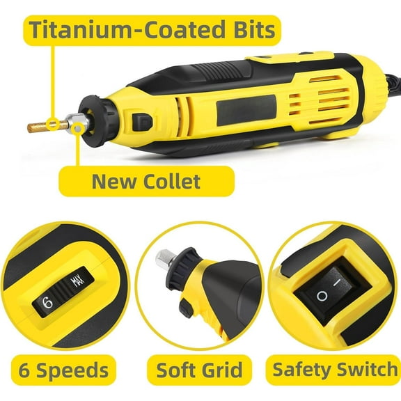 Electric Chainsaw Sharpener Kit with TITANIUM-COATED Diamond Bits - High-Speed Chain saw Sharpener Tool and 6 High Hardness Sharpening Wheels For All Chainsaw Chains.